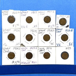 lot 238 image: 12-Piece Lincoln Wheat Cent Lot  1919-S to 1930  Includes MS65RB & XF