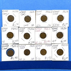 lot 240 image: 12-Piece Lincoln Wheat Cent Lot  1923 to 1930  Includes 1925-S, 1929-S, and EF