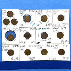 lot 244 image: 12-Piece Lincoln Wheat Cent Lot  Includes 1931-D, 1932-D & 1933  One Set of 3 Coins