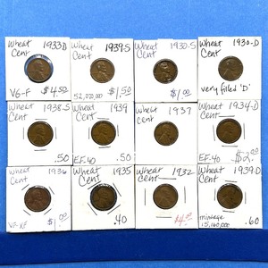lot 245 image: 12-Piece Lincoln Wheat Cent Lot  1930s to Early 1940s  Key Dates & Better Grades