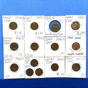 lot 247 image: 20-Lot Wheat Cent Collection  Includes Steel Cents, XF Grades & 1946 Year Set