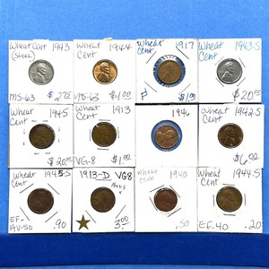 lot 249 image: 25-Lot Wheat Cent Collection  Includes Steel Cents, 1909, Key Dates & Two 3-Coin Sets
