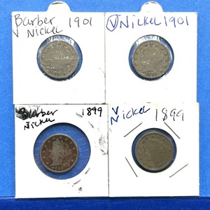 lot 251 image: 4-Piece Liberty V Nickel Lot  1899 to 1901  Barber Style