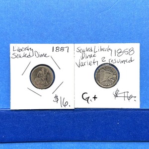 lot 262 image: 2-Piece Seated Liberty Dime Lot  1858 Variety & 1887