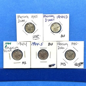 lot 263 image: 5-Piece Mercury Dime Lot  BUMS Examples  19441945