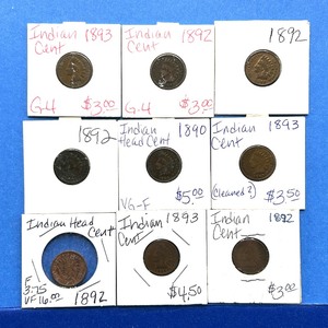 lot 271 image: 9-Piece Indian Cent Lot  1890 to 1893