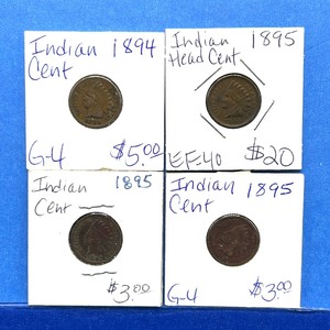 lot 272 image: 4-Piece Indian Cent Lot  1894 & 1895