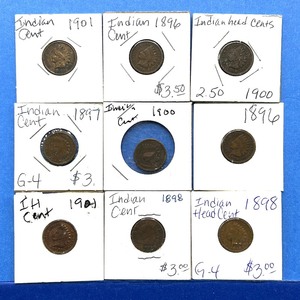 lot 273 image: 9-Piece Indian Cent Lot  1896 to 1901