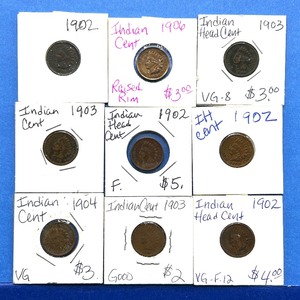 lot 274 image: 9-Piece Indian Cent Lot  1902 to 1906