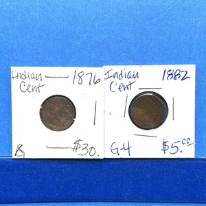 lot 277 image: 2-Piece Indian Cent Lot  1876 & 1882