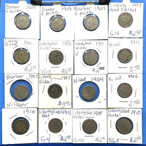 lot 286 image: 29-Piece Liberty Head & Barber Nickel Lot  Mixed Dates 19011912