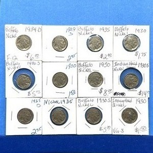 lot 289 image: 12-Piece Buffalo Nickel Lot  Mixed Dates 19291935
