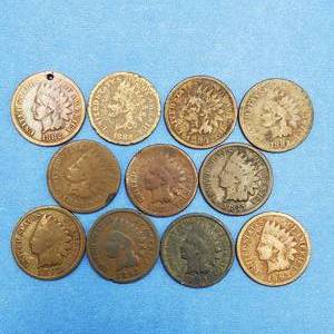 lot 46 image: 11 Indianhead Cents-(2) 1882, (4) 1883, 1887, (2) 1892, (2) 1893