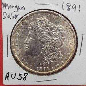 lot 104 image: 1891 Morgan Silver Dollar AU58
