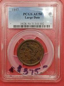 lot 109 image: 1857 Large Cent--PCGS AU50, Large Date