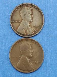lot 167 image: 1909-VDB Lincoln Cent with full Wheat Lines & 1909 Lincoln Cent