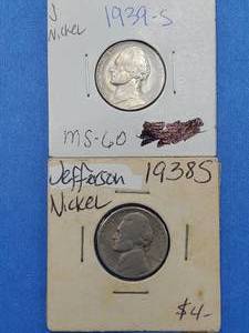 lot 169 image: 1939-S Jefferson Nickel Marked MS60 & 1938-S Jefferson Nickel