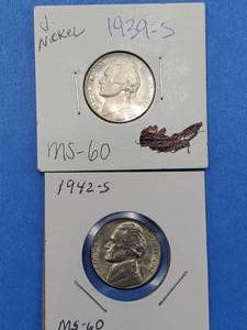 lot 170 image: 1939-S & 1942-S Jefferson Nickel Marked MS60