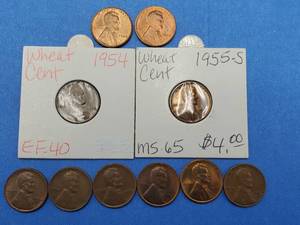 lot 173 image: Lincoln Cent Fun Lot--(4) 1954, (4) 1955-S, 1945 & 1945-S