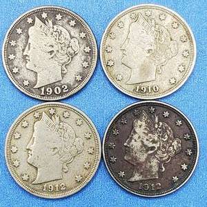 lot 175 image: 1902, 1910, 1912 & 1912-D Liberty V-Nickels, some higher grade