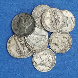 lot 183 image: 10 Mercury Dimes VF or Better--90% Silver
