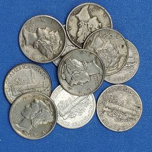 lot 184 image: 10 Mercury Dimes VF or Better--90% Silver