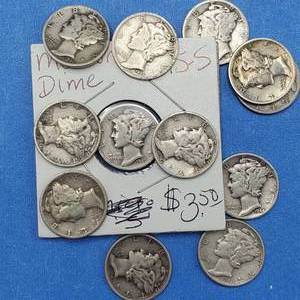 lot 187 image: 12 Mercury Dimes--90% Silver