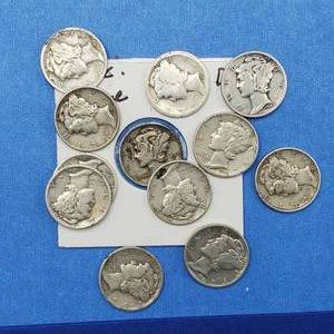 lot 188 image: 12 Mercury Dimes--90% Silver