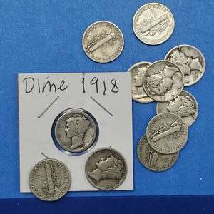 lot 189 image: 11 Mercury Dimes--90% Silver