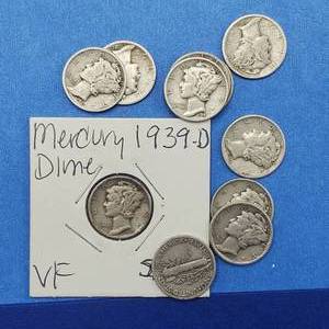 lot 190 image: 11 Mercury Dimes--90% Silver