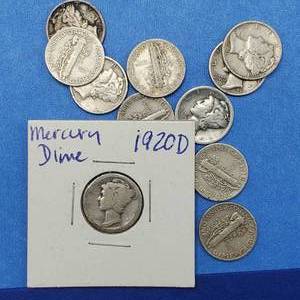 lot 191 image: 11 Mercury Dimes--90% Silver