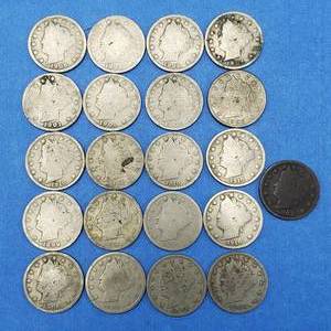 lot 192 image: 21 Liberty V-Nickels--Nice Mix