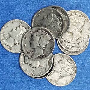 lot 195 image: 10 Mercury Dimes--90% Silver