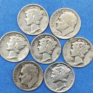 lot 198 image: 7 Dimes--90% Silver