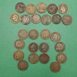 lot 318 image: 25 Indianhead Cents--Incl. (2) 1892, (2) 1893, read description