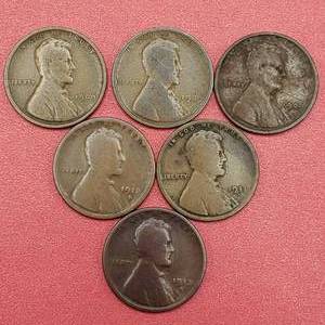lot 319 image: 6 Wheat Cents--(3) 1909, 1911-D, 1912-D, 1913-D