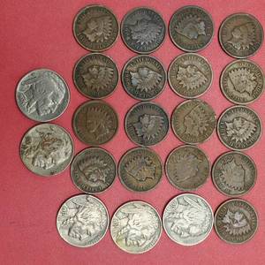 lot 343 image: 17 Indianhead Cents and 5 Buffalo Nickels