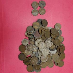 lot 344 image: 150 Lincoln Cents--All 1910-1929, Many Mint Marks & Full Wheat Lines