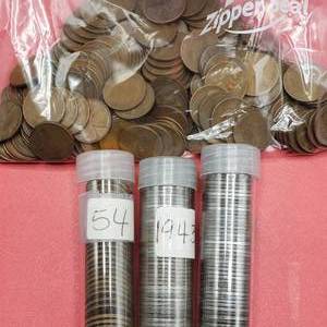 lot 357 image: 299 Wheat Cents--(170) 1940-1958 Wheat Cents from the Large Box PLUS (29) 1954-P & (100) Steel Cents