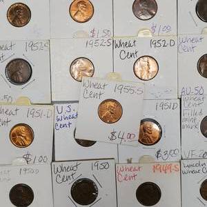 lot 370 image: 71 Wheat Cents--Many BU  Many S Mints--See Photos