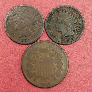 lot 372 image: 1865 2-Cent Piece & 2 1887 Indianhead Cents