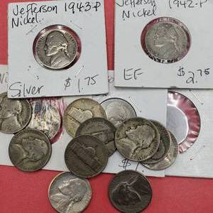 lot 375 image: 15 Wartime Jefferson Nickels 35% Silver