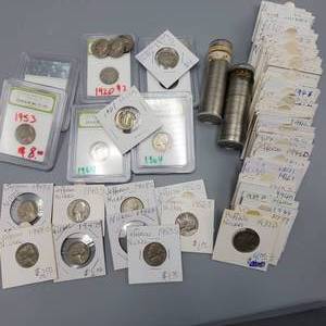 lot 378 image: 148 Jefferson Nickels 1939-64 ( 9 S Mints) AND 3 Buffalo Nickels