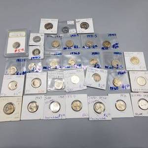lot 379 image: 22 Proof and 9 Mint Jefferson Nickels--See Photos