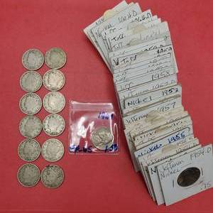 lot 380 image: 12 Liberty V-Nickels AND 37 older Jefferson Nickels