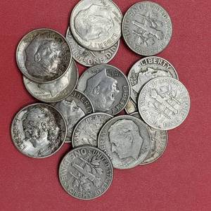 lot 383 image: 15 Roosevelt Dimes--90% Silver