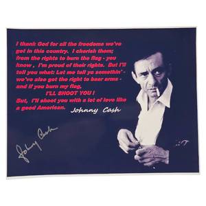 Johnny Cash Handsigned “I’ll Shoot You” Patriotic Quote Photo