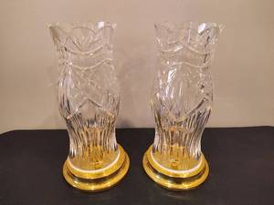 lot 62 image: WATERFORD Crystal Thomas Jefferson Hurricane Candle Holders