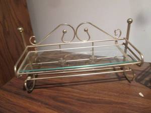 lot 3 image: VTG Brass Wall Shelf wClear Glass Shelf & Towel Bar
