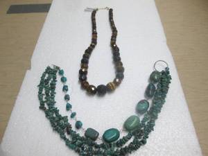 lot 77 image: TURQOIUSE STERLING SILVER NECKLACE TIGERS EYE 18K YELLOW GOLD OVER STERLING SILVER